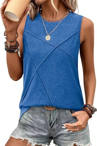 A crisp blue sleeveless tank featuring subtle front line texture and an extended length for easy summer layering.