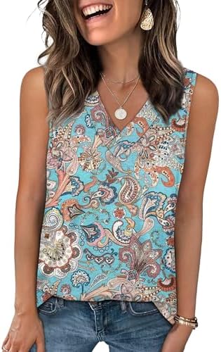 Intricate blue paisley covers this breezy sleeveless tank, cut with a relaxed drape and a classic V-neckline for warm days.
