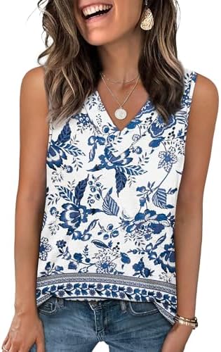 Cool botanical blossoms drift across an easy summer knit cut with a neat V-neckline and a straight, airy drape.