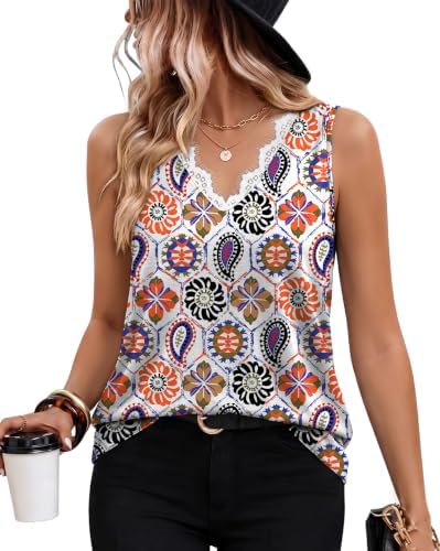 A breezy lace V-neck frames this sleeveless top, cut loose in our lively Tropical Bohemia print with a soft curved hem.