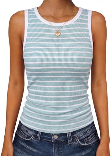 Crisp blue and white stripes meet subtle side ruching on this soft ribbed tank top built for sunny afternoons.