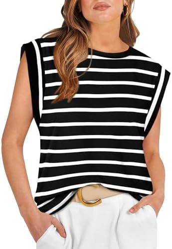 Thin navy bars cross a crisp white base on this breezy muscle tee, cut loose through the waist with neat cap-shoulder coverage.