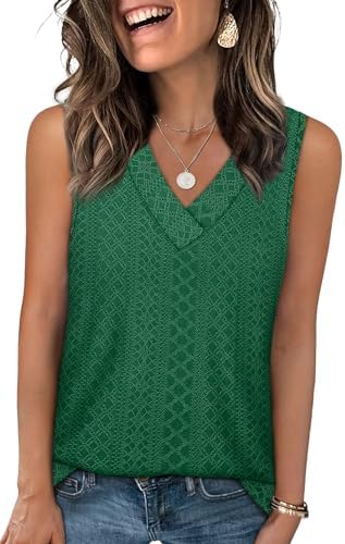 A deep dark green tank top with subtle eyelet texture, cut in a soft moisture-wicking knit with a neat V-neckline.