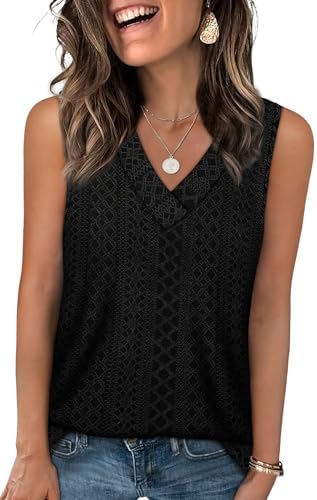 A deep black V-neck tank cut loose through the torso, knit with eyelet texture that lets the summer breeze pass right through.