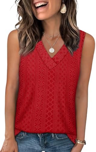 Vibrant red eyelet fabric brings a cheerful pop of color to this breezy V-neck tank, cut loose for warm afternoons.