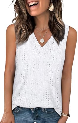 A crisp white sleeveless top cut in our breathable eyelet knit, finished with a clean V-neckline and a straight hem.
