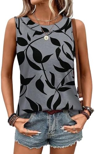 Tonal foliage across a breathable knit body makes this curved-hem summer tank an easy pick for warm afternoons.