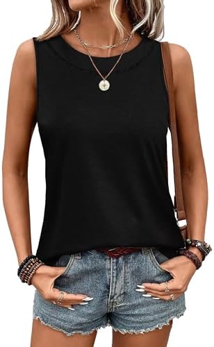 A deep black crew neck tank cut loose through the body with a curved hem that drapes easily over shorts or workout leggings.