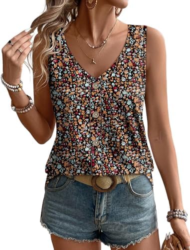 Vibrant multicolor tones bring energy to this airy V-neck tank, finished with textured eyelet details that pack light for summer travel.