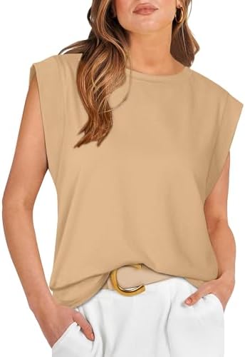 A relaxed khaki muscle tee with neat cap sleeves, cut loose through the torso for warm workdays and resort travel.