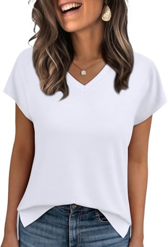 A soft white V-neck tee cut with cap sleeves and side split hems for an easy, relaxed drape through warm summer days.
