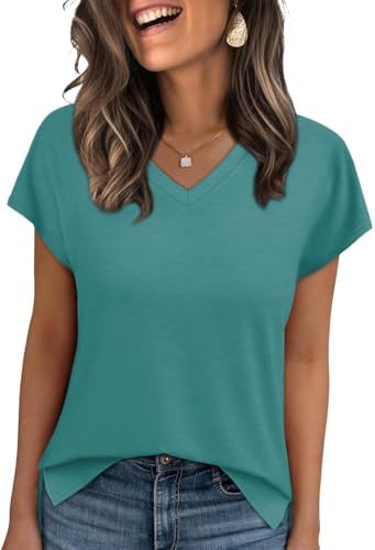 Bright turquoise brings crisp color to this soft summer tee, cut with a relaxed V-neck and neat side splits for easy movement.