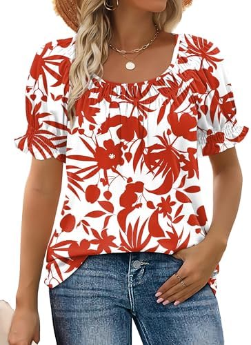 Crisp botanical patterning sets a lively tone on this airy square-neck blouse with gentle puff sleeves.