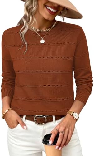 Knitted in a rich caramel hue, this lightweight long sleeve top features breathable eyelet stripes and a gentle scoop neckline.