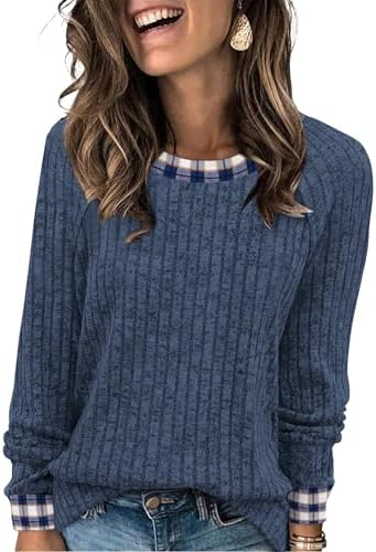 Woven in a cool blue plaid, this soft long-sleeve knit brings colorblock detailing to relaxed workdays and casual weekends.