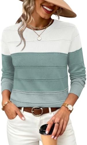 Delicate hollow-out stripe details give this lightweight long-sleeve knit sweater a breathable, textured feel for cooler days.