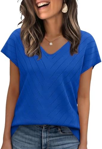 A cool blue lightweight knit with cap sleeves and a gentle V-neck, designed for easy weekdays and travel days alike.