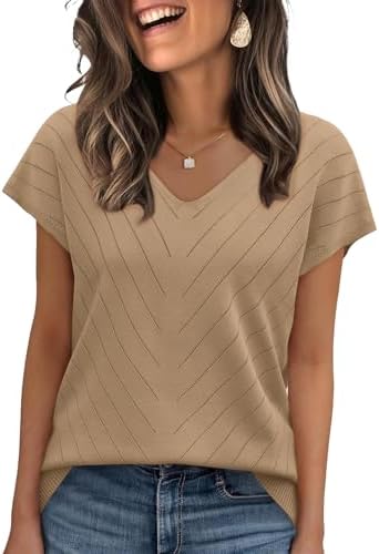 A deep coffee brown sweater knit with cap sleeves and a gentle V-neckline transitions smoothly into your workday rotation.