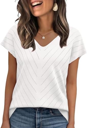 Fine open crochet meets a clean V-neck in this lightweight white summer knit, finished with delicate cap sleeves.