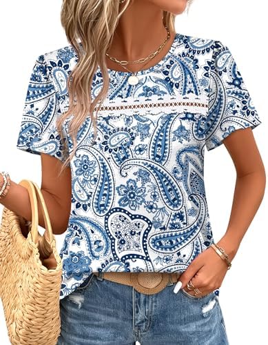 Puff sleeves trimmed in delicate lace bring soft volume to this loose crewneck top in our vibrant ethnic floral print.