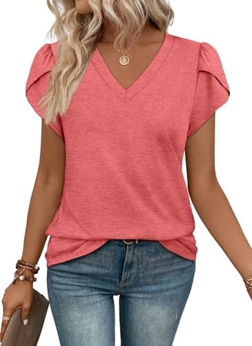 A bright red summer top cut with overlapping tulip sleeves and a clean V-neck in our breathable everyday knit.