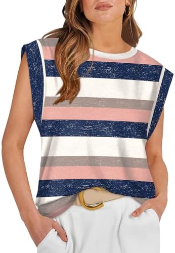 A soft crewneck cap-sleeve tee patterned in crisp pink stripes for sunny mornings, errands, and easy travel days.