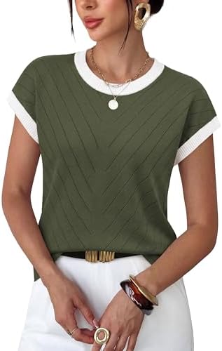 Spun in an airy summer-weight yarn, this muted grey green sweater pairs neat cap sleeves with a finely textured vertical rib.