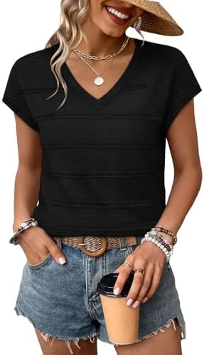 A crisp black knit with subtle hollow-out detailing and neat cap sleeves that keeps its sharp look throughout warm days.