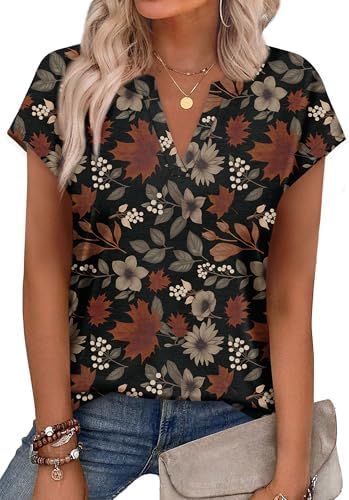 Warm autumn tones run through our Maple Leaf print top, cut with cap sleeves and a notched V-neck for warm afternoons.