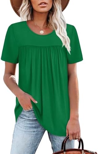 Ruffle detailing across the chest gives this green crewneck top an easy, airy drape for warm afternoons.