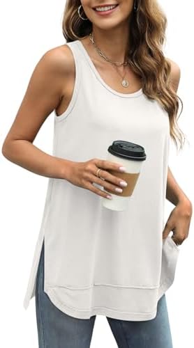 A breezy scoop neck tank cut with exposed seams, raw edges, and high side slits for easy warm-weather layering.
