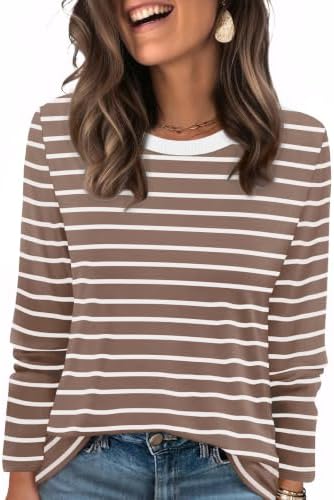Rich coffee and clean white stripes bring a warm, grounded look to this soft long-sleeve knit tee.
