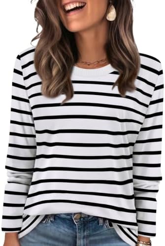 Crisp white stripes set against black make this soft long-sleeve knit an easy pick for cool days and casual layers.