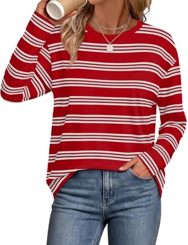 Crisp red and white stripes lend a bright, holiday-ready feel to this relaxed long-sleeve knit shirt.