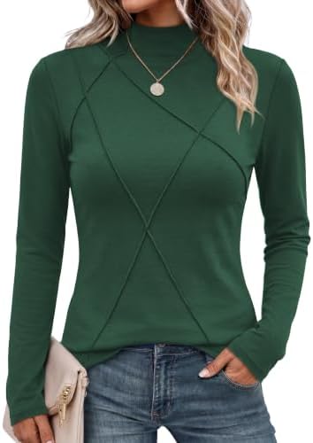 A soft forest green mock neck top cut close to the body in our stretch knit, ready for cool mornings and brisk evening walks.