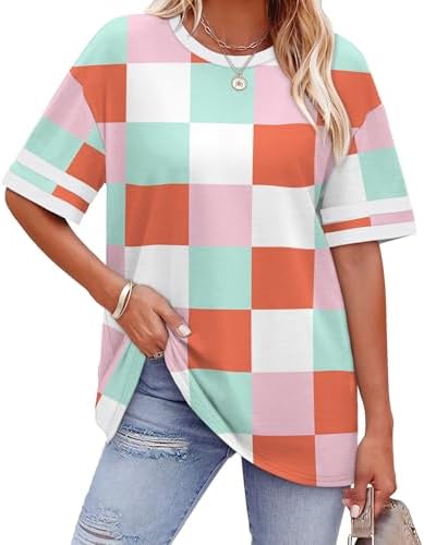 Crisp blue panels meet soft pink on this roomy half-sleeve tee, finished with subtle striped cuffs for sunny days.