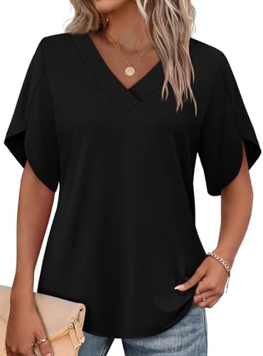 Overlapping petal sleeves give this soft knit top a breezy, dimensional detail that sets it apart from a plain black tee.