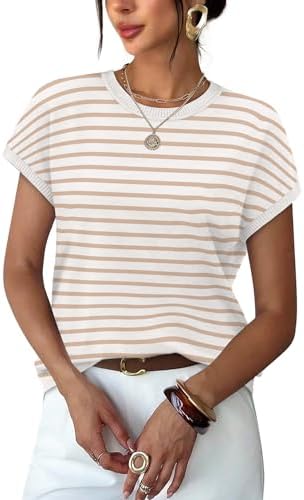 Fine horizontal lines in our Striped 03 knit give this lightweight short sleeve sweater a crisp, tailored look on warm days.