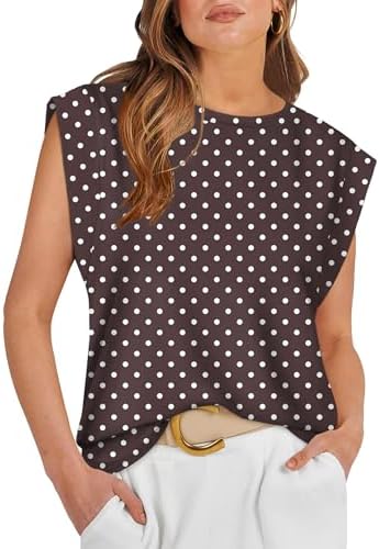 Tonal brown polka dots bring vintage rhythm to an airy cap sleeve tank that packs down small for warm trips.
