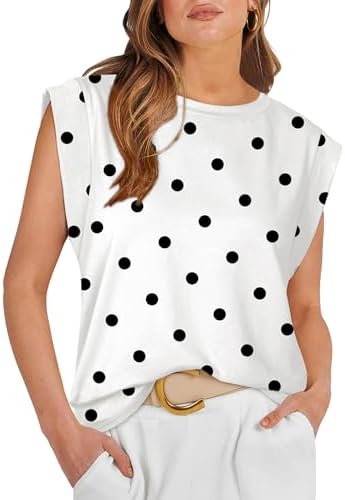 Small black dots scattered across clean white give this cap-sleeve muscle tank a crisp graphic look for warm mornings.
