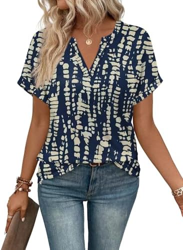 A relaxed summer tee cut in a soft stretch knit with rolled cuffs and a classic V-neck in Deep Blue Forest.