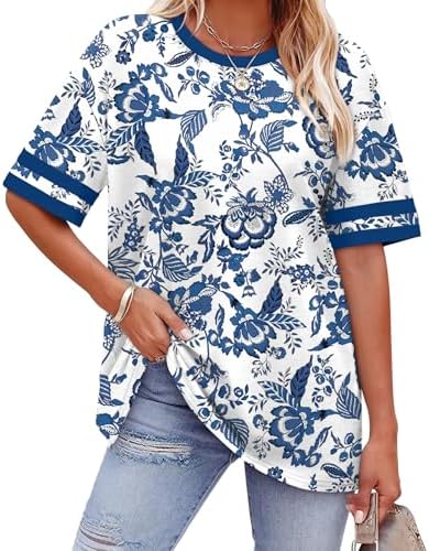 A loose crew neck tee patterned in an earthy boho print with sporty striped cuffs along the half sleeves.