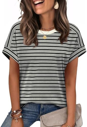 Crisp black and grey horizontal stripes give this soft crewneck tee a neat look that pairs easily with dark work trousers or denim.