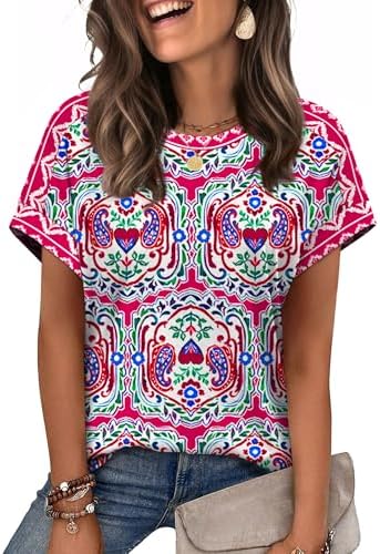 A soft pink print tee cut with easy cap sleeves and plenty of room through the body for tucking or knotting.