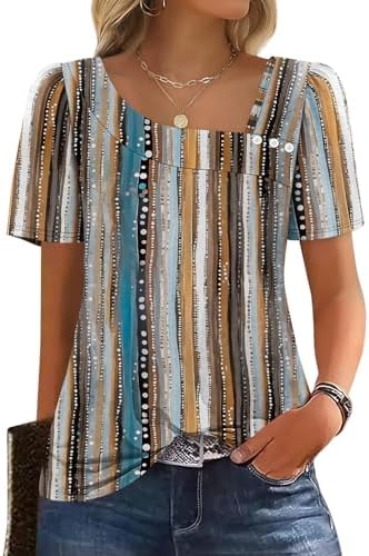 Crisp multicoloured stripes meet a decorative button square neck on this soft stretch summer knit top.