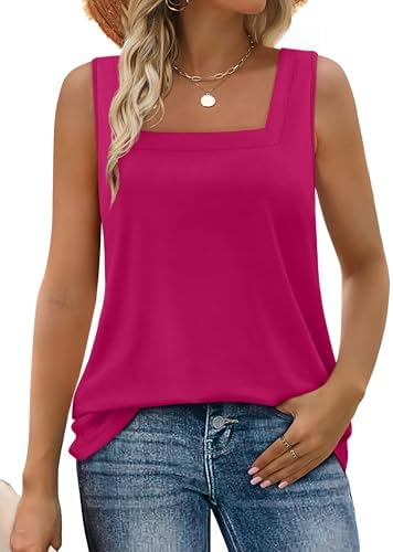 Cut with a neat square neck and a sweeping curved hem, this hot pink tank brings saturated summer color to every outfit.