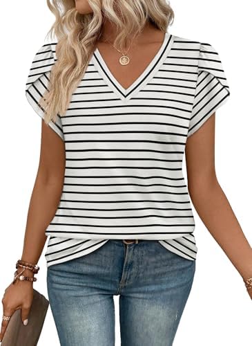 Crisp black and white stripes pair with overlapping tulip sleeves on this soft, lightweight everyday tee.