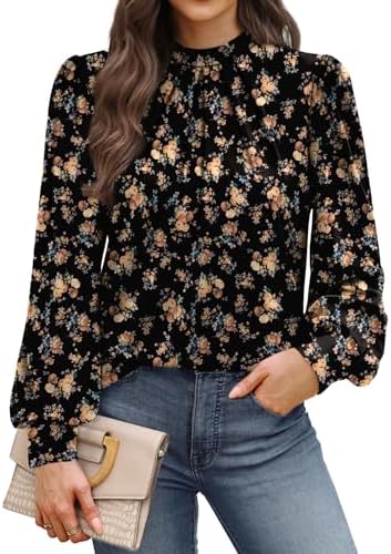 A dusty rose floral print meets a neat mock neck and subtle shoulder pleats in our soft stretch-knit long sleeve blouse.