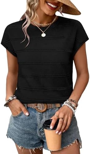 Knitted in deep black with open eyelet stripes, this lightweight top pairs clean office tailoring with easy vacation wear.