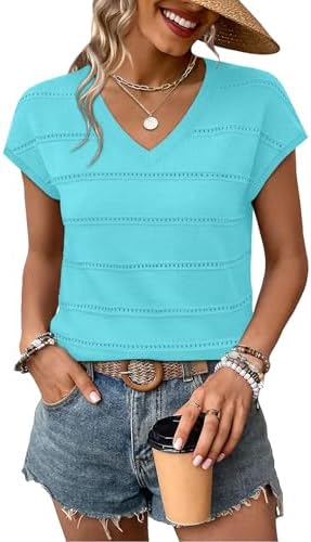 A crisp aqua knit brings breezy, beach-ready tone to this lightweight summer sweater finished with delicate open stitchwork.